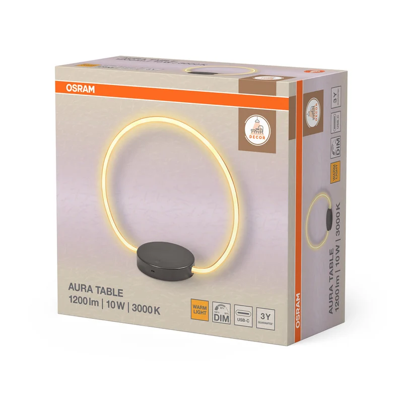 OSRAM DECOR Aura lampada da tavolo 10W, 3000K, 1200lm, Touch DIM USB