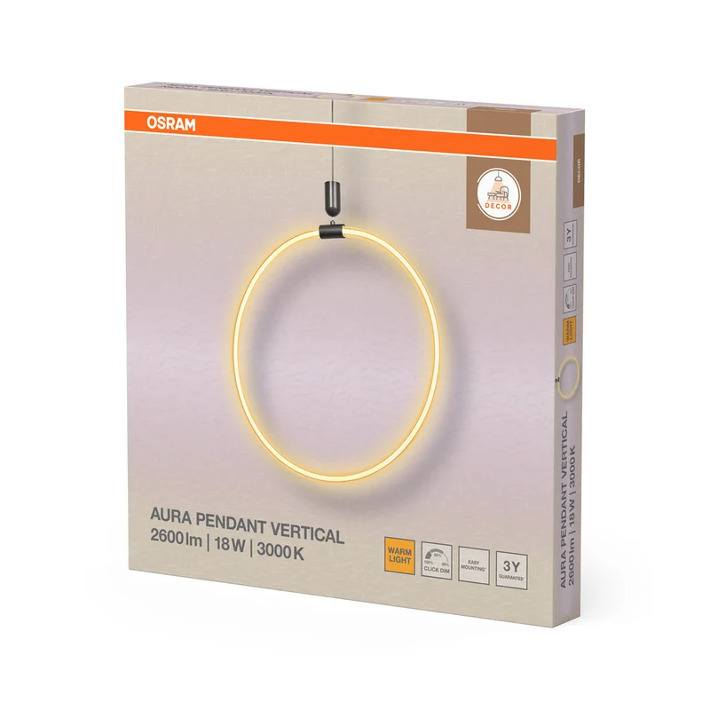 OSRAM DECOR Aura Lampada a sospensione verticale, 18W, 3000K, 2000lm, Click DIM