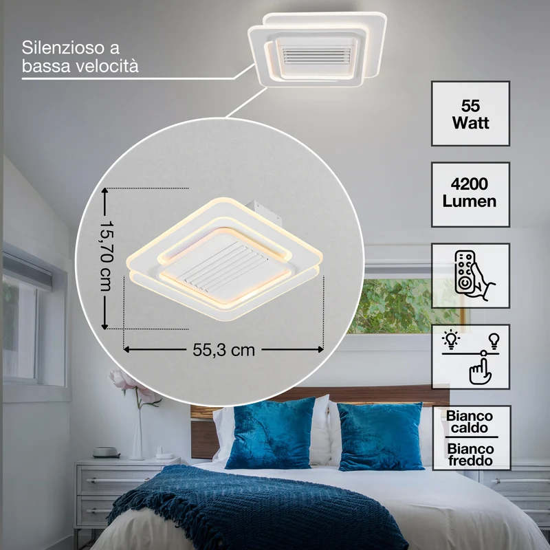 Ventilatore da soffitto LED OSRAM Square 55W CCT Bianco 3000K-6500K