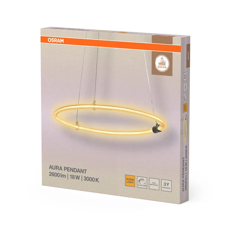 OSRAM DECOR Aura Lampada a sospensione, 18W, 3000K, 2000lm, Click DIM