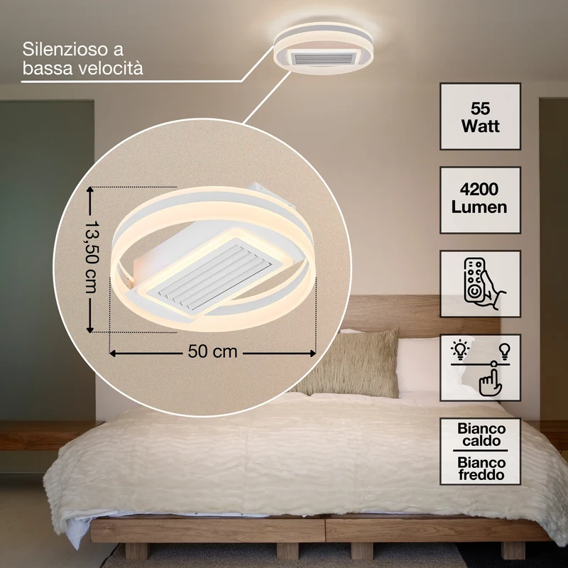 Ventilatore da soffitto LED OSRAM Ring 55W CCT Bianco 3000K-6500K