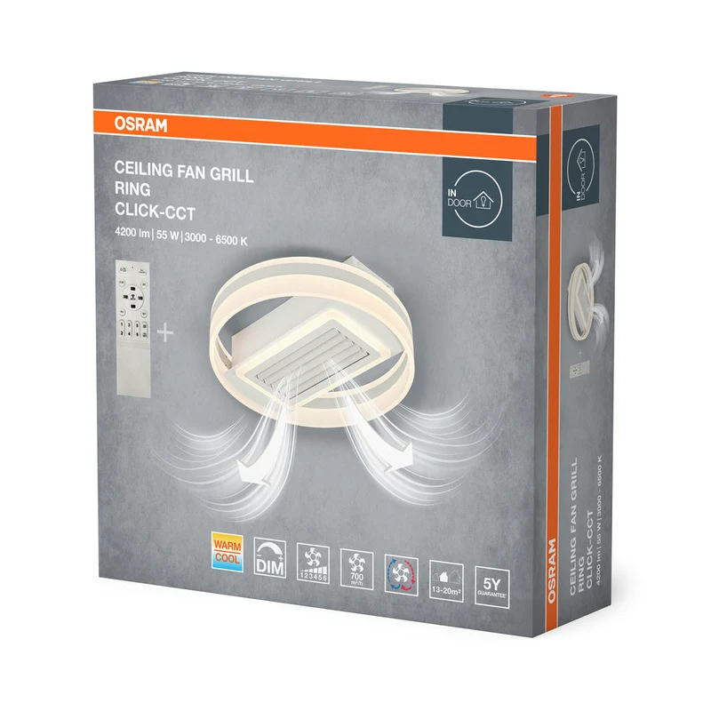 Ventilatore da soffitto LED OSRAM Ring 55W CCT Bianco 3000K-6500K
