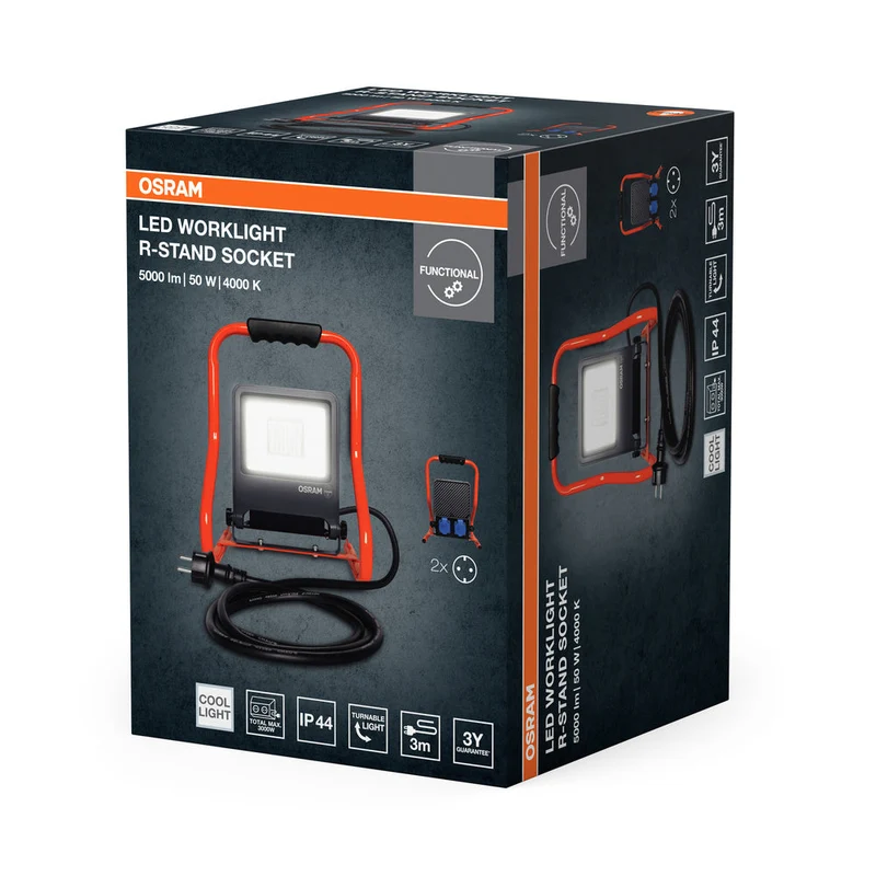 OSRAM LAMPADE DA LAVORO R-STAND Faretto da cantiere, multipresa, (GEN 2) 50W, 4500lm, 4000K