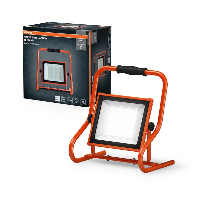 OSRAM LAMPADE DA LAVORO BATTERIA R-STAND Akku USB LED Faretto da cantiere 30W / 4000K