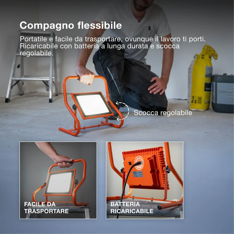 OSRAM LAMPADE DA LAVORO BATTERIA R-STAND Akku USB LED Faretto da cantiere 30W / 4000K