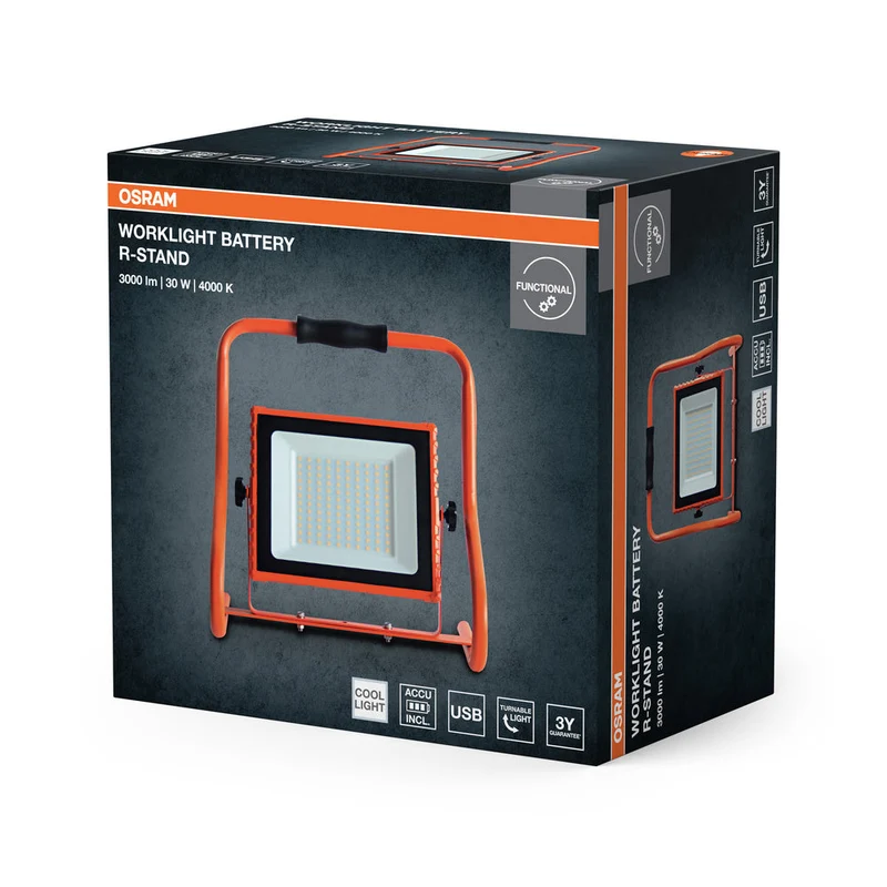 OSRAM LAMPADE DA LAVORO BATTERIA R-STAND Akku USB LED Faretto da cantiere 30W / 4000K