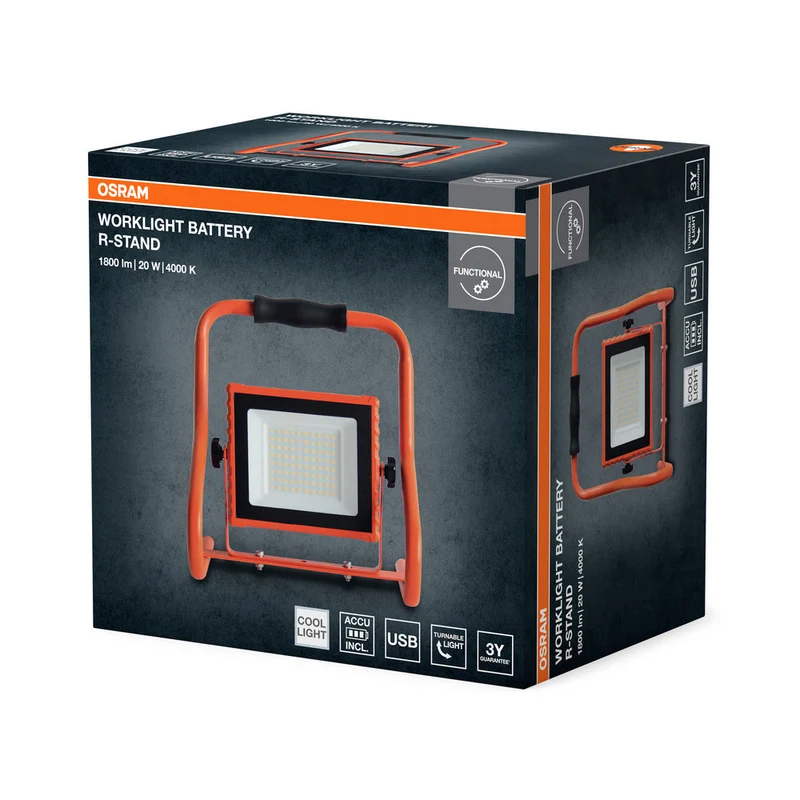 OSRAM LAMPADE DA LAVORO BATTERIA R-STAND Akku USB Faretto da cantiere 20W / 4000K