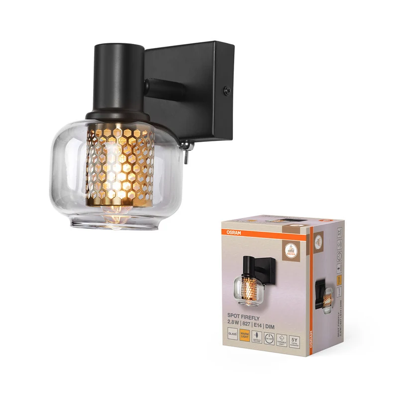 OSRAM DECOR Spot Firefly lampada da parete, lampada OSRAM inclusa, nero, 1 x 2.8W, E14
