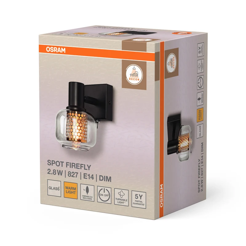 OSRAM DECOR Spot Firefly lampada da parete, lampada OSRAM inclusa, nero, 1 x 2.8W, E14