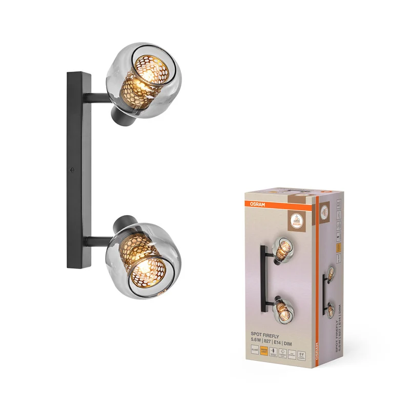 OSRAM DECOR Spot Firefly lampada da soffitto, lampada OSRAM inclusa, nero, 2 x 2.8W, E14