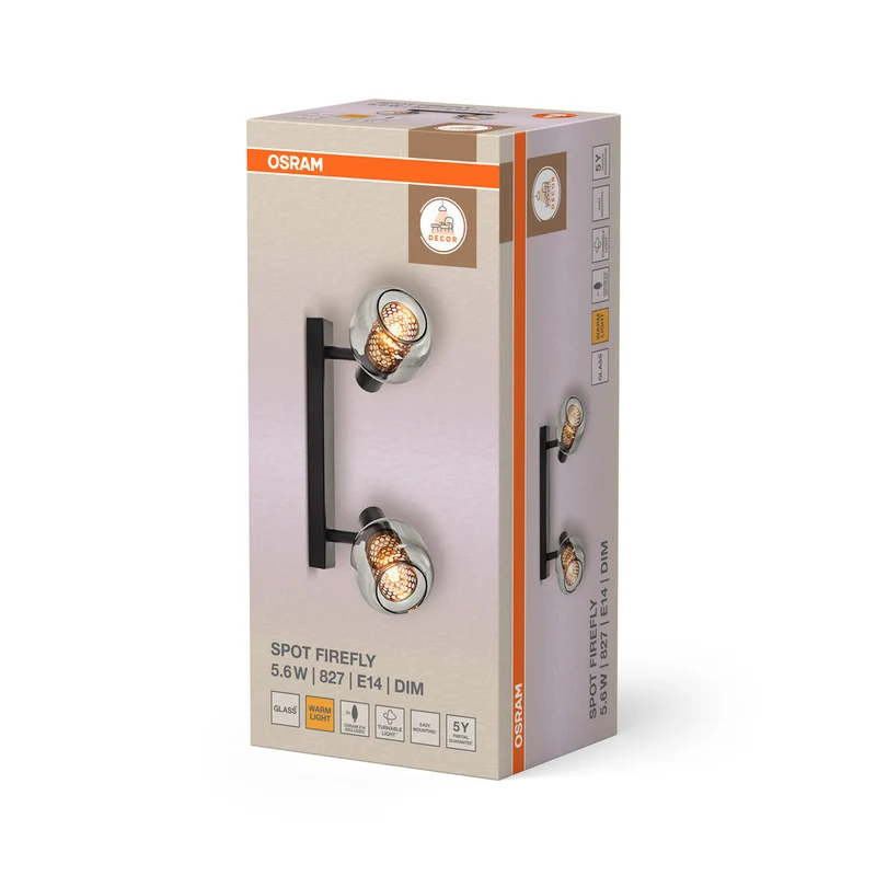 OSRAM DECOR Spot Firefly lampada da soffitto, lampada OSRAM inclusa, nero, 2 x 2.8W, E14