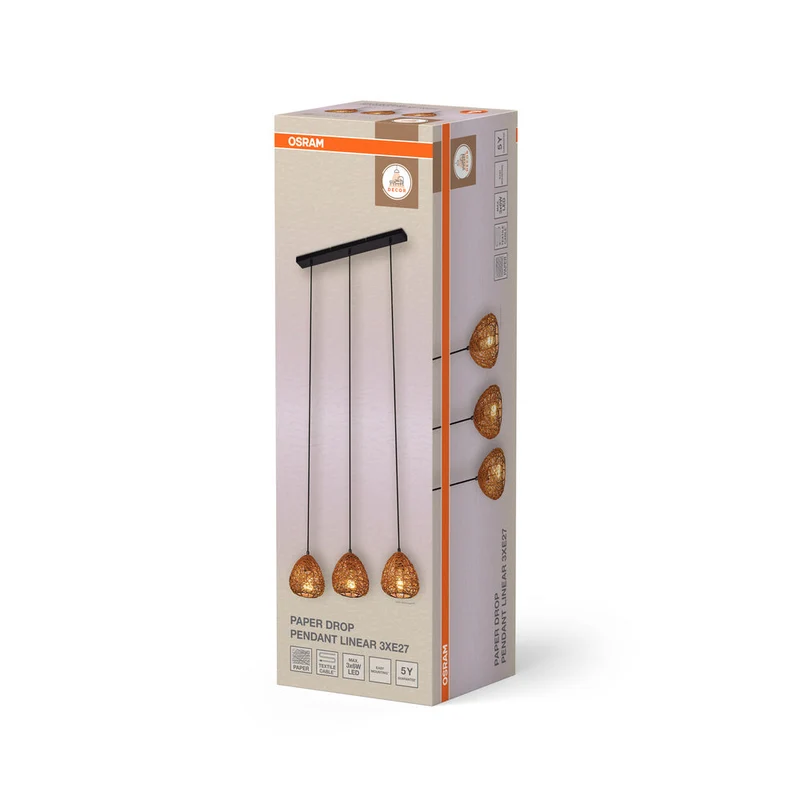 OSRAM DECOR Lampada a sospensione Paper Drop Lineare 3xE27 Beige