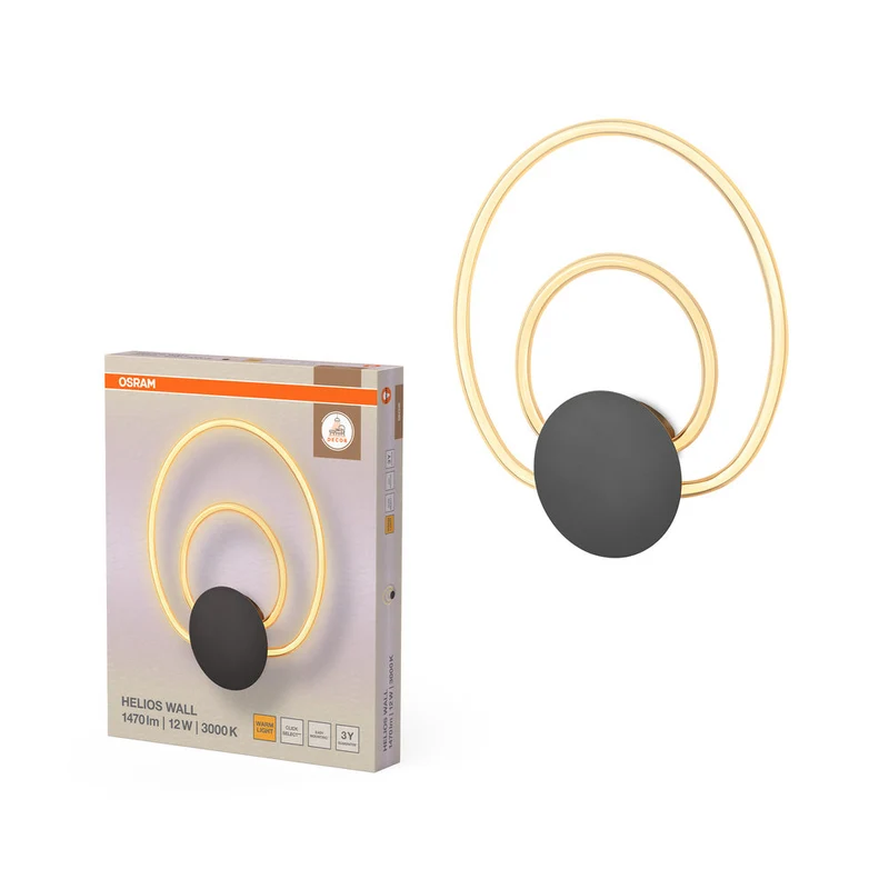 OSRAM DECOR Helios lampada da parete, 12W, 3000K, 960 lm, bianco caldo, Click Select