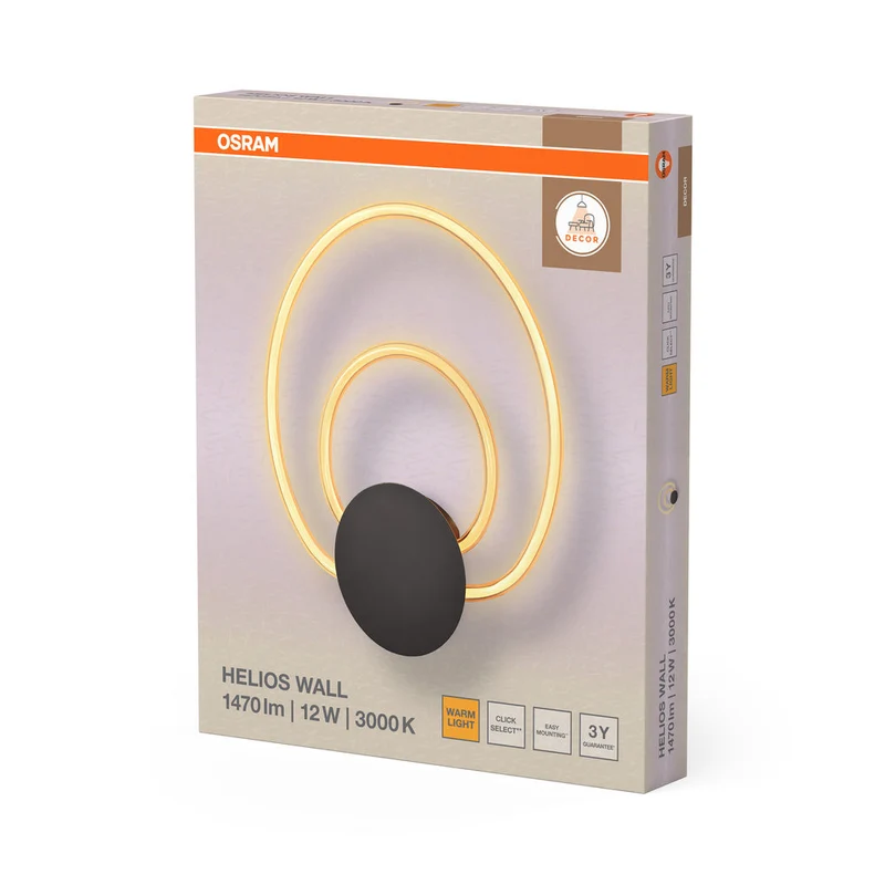 OSRAM DECOR Helios lampada da parete, 12W, 3000K, 960 lm, bianco caldo, Click Select