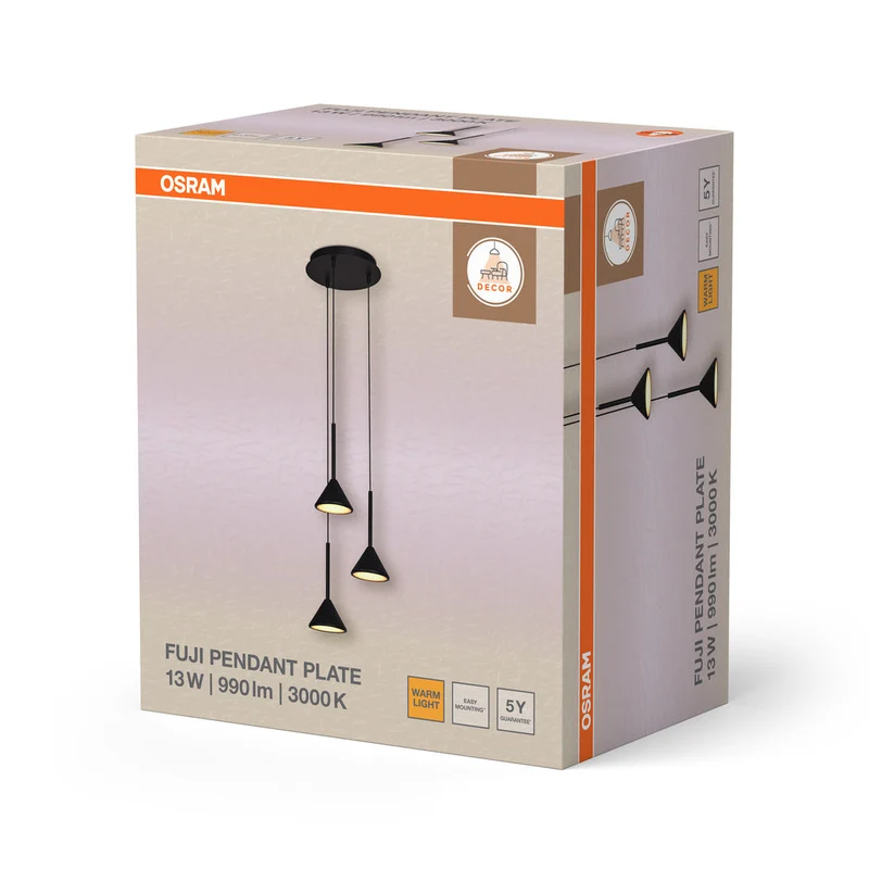 OSRAM DECOR Fuji 3X Lampadario a sospensione PL 13W 930 Nero
