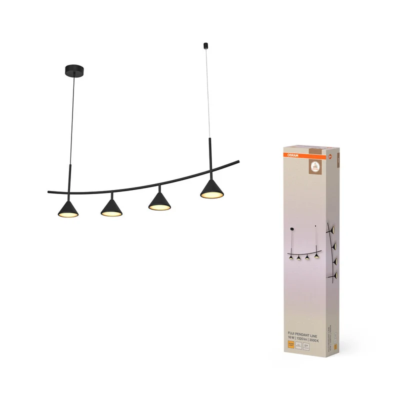 OSRAM DECOR Fuji Lampada a sospensione lineare 4 pezzi 16W 930 Nero