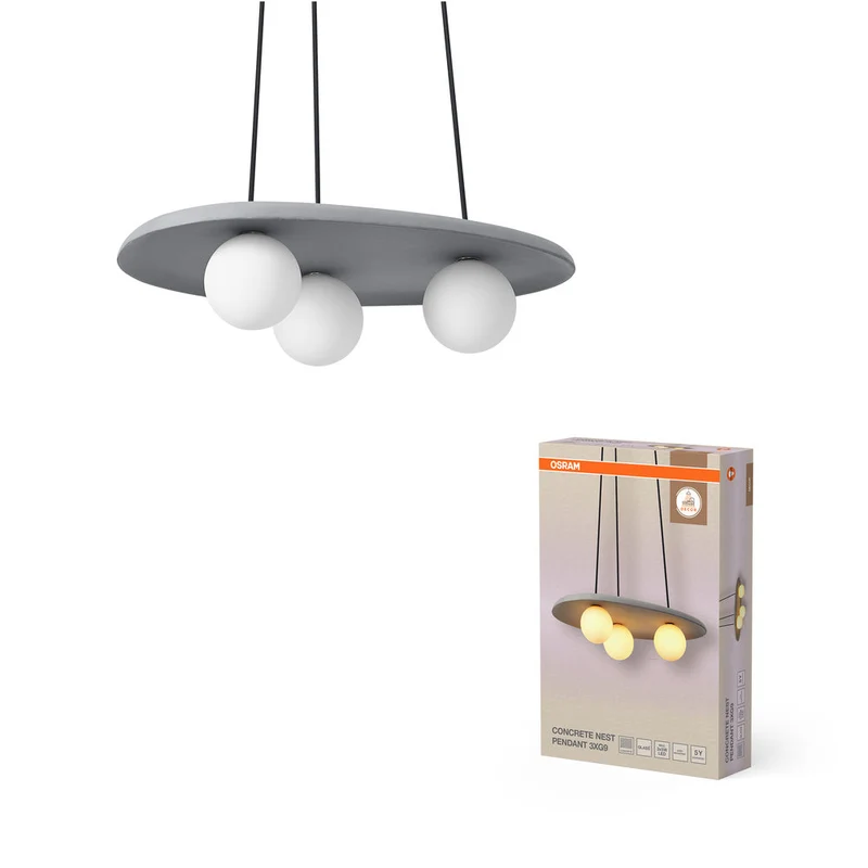 OSRAM DECOR Lampada a sospensione Nido in cemento grigia, 3 fiamme, G9