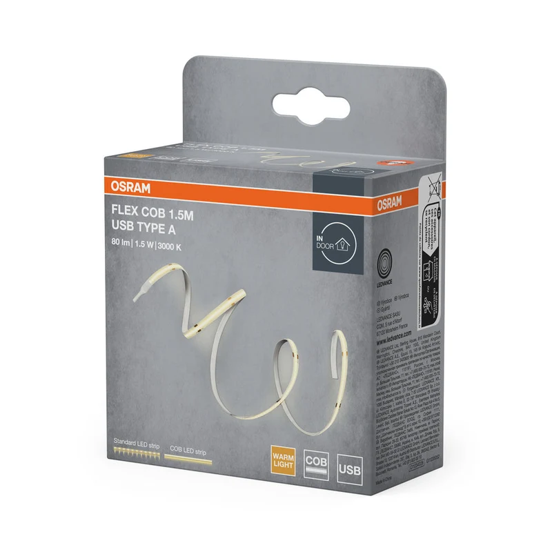 OSRAM STRISCE USB COB Tipo A striscia LED, 1.5m, 80lm, 1.5W, 3000K