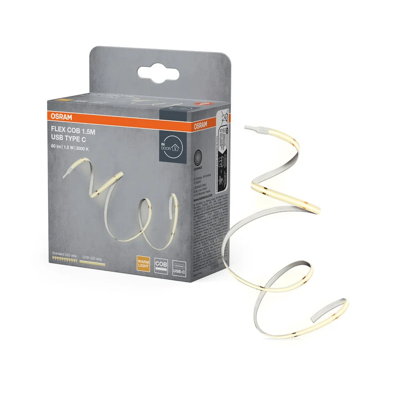 OSRAM STRISCE USB COB Tipo C striscia LED, 1.5m, 80lm, 1.5W, 3000K