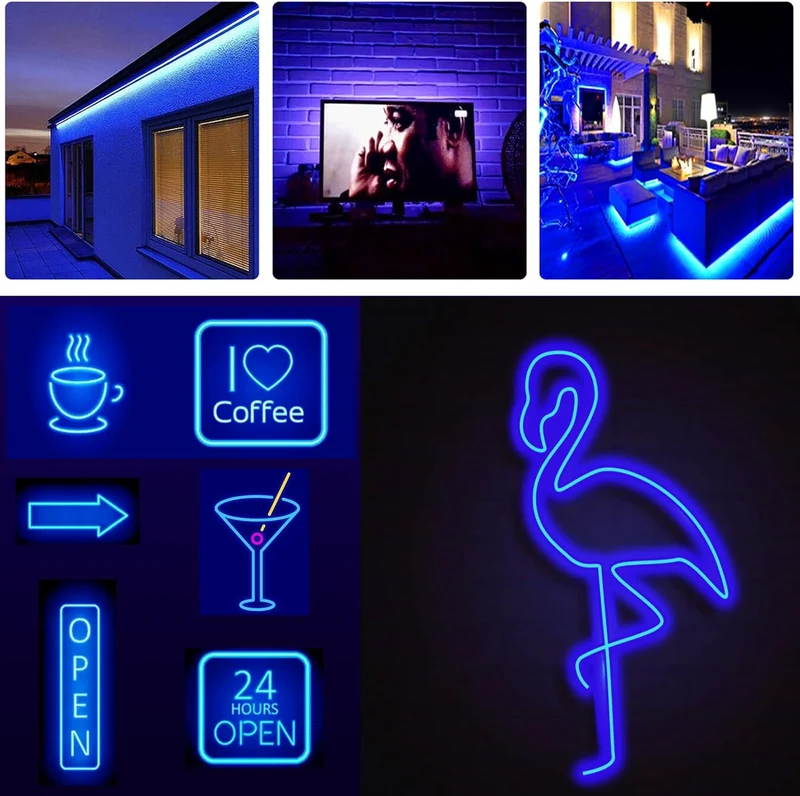 GBC Striscia LED al neon, striscia led 5 metri, colore blu per interno ed esterno IP67, separabile ogni metro, striscia led flessibile