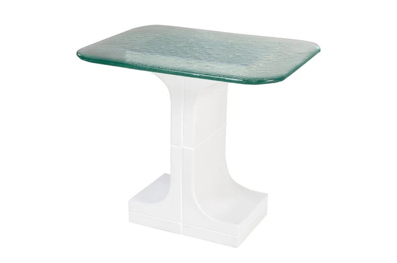 Casa Padrino Luxus Beistelltisch Cremeweiß 50 x 40 x H. 46 cm - Handgefertigter Keramik Beistelltisch mit Platte aus strukturiertem Klarglas - Luxus Möbel