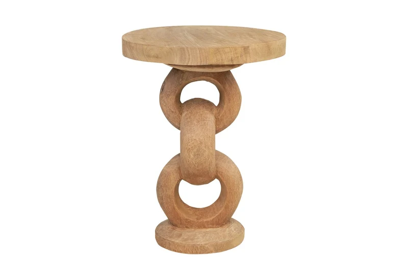 Casa Padrino Luxus Massivholz Beistelltisch Naturfarben Ø 49 x H. 64 cm - Skulpturaler Beistelltisch aus handgeschnitztem Dimb-Holz mit Kettenglied-Motiv - Luxus Möbel