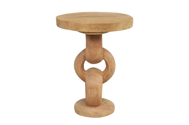 Casa Padrino Luxus Massivholz Beistelltisch Naturfarben Ø 49 x H. 64 cm - Skulpturaler Beistelltisch aus handgeschnitztem Dimb-Holz mit Kettenglied-Motiv - Luxus Möbel