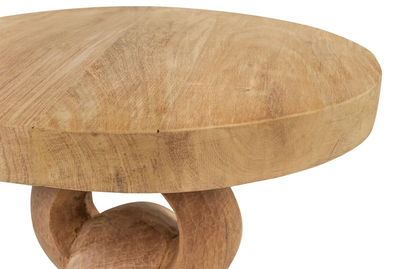 Casa Padrino Luxus Massivholz Beistelltisch Naturfarben Ø 49 x H. 64 cm - Skulpturaler Beistelltisch aus handgeschnitztem Dimb-Holz mit Kettenglied-Motiv - Luxus Möbel