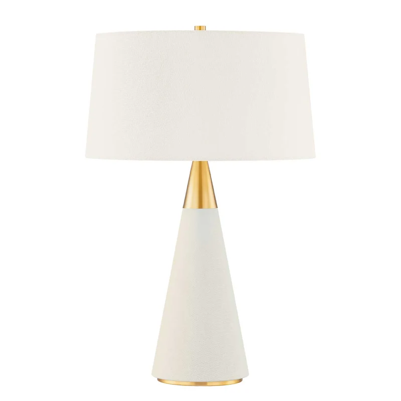 Jen - Lampe à poser en céramique, laiton et lin, style contemporain