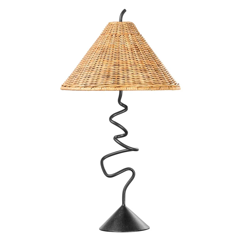 Alaric - Lampe à poser en rotin et acier, style moderne