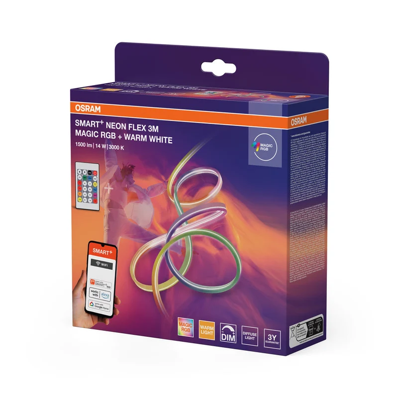 OSRAM Wifi SMART+ NEON FLEX MAGIC RGB + TUNABLE WHITE striscia LED, 3m, 15W, con telecomando