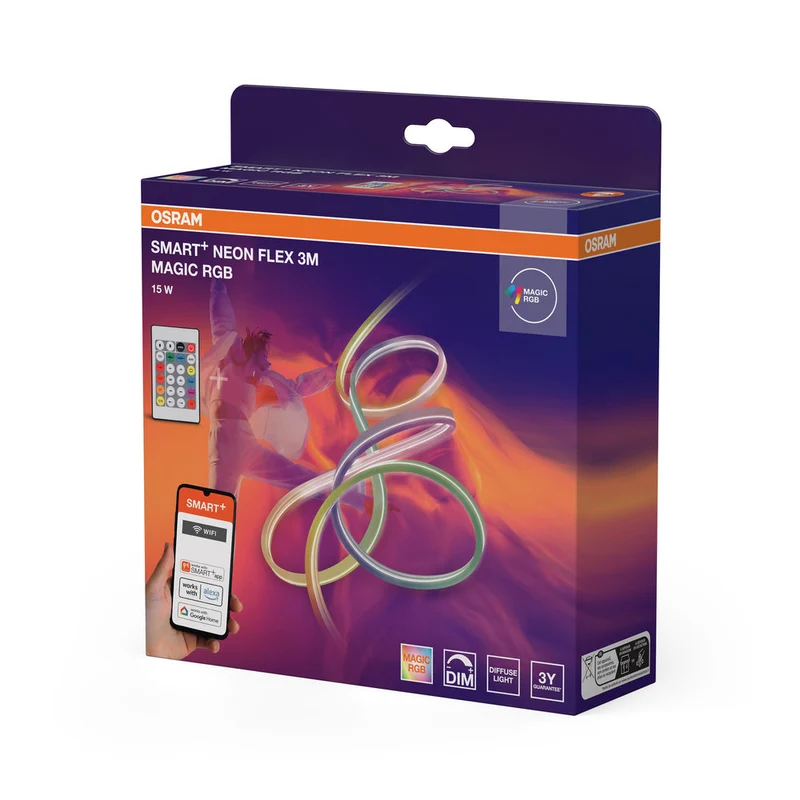 OSRAM Wifi SMART+ NEON FLEX MAGIC RGB striscia LED, 3m, 15W, con telecomando