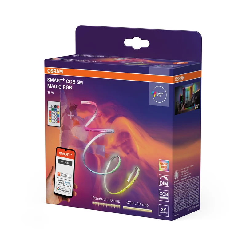 OSRAM Wifi SMART+ COB MAGIC striscia LED, Magic RGB, 5m, 35W, con telecomando