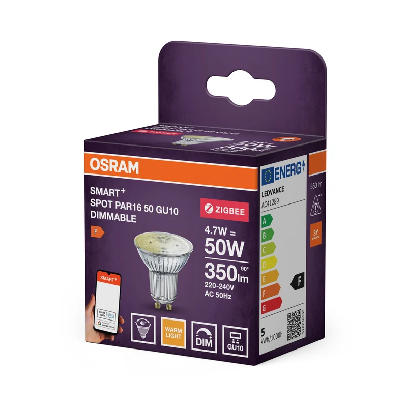 OSRAM ZigBee SMART+ LED Lampadina Spot bianco caldo dimmerabile (ex 50W) 4,7W / 2700K GU10