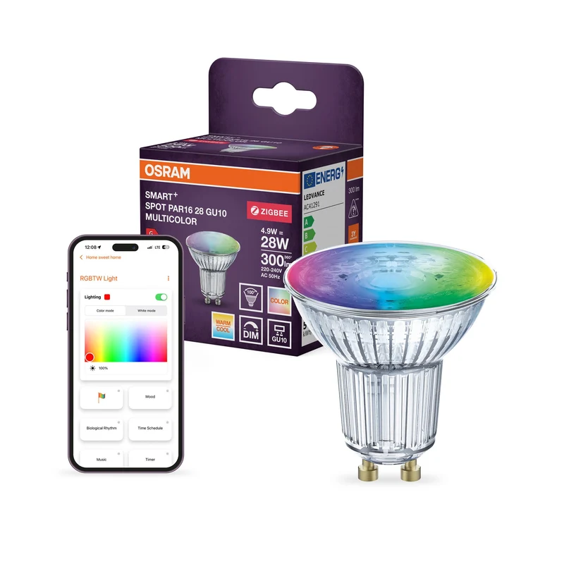 OSRAM Smart+ lampadina riflettore con tecnologia ZigBee, 4,9W, PAR16, colore luce RGBW regolabile, attacco GU10, confezione da 1 pezzo