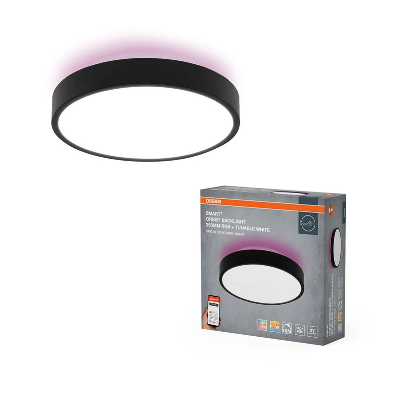 OSRAM Wifi SMART+ ORBIS BACKLIGHT LED lampada da soffitto RGBW multicolore 35cm bianco regolabile 28W / 3000-6500K nero