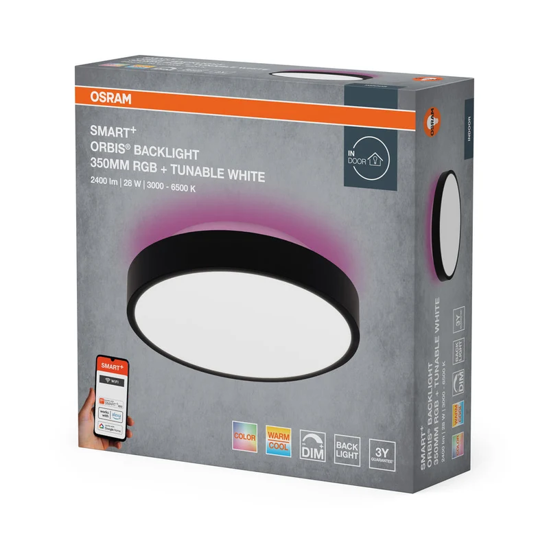 OSRAM Wifi SMART+ ORBIS BACKLIGHT LED lampada da soffitto RGBW multicolore 35cm bianco regolabile 28W / 3000-6500K nero
