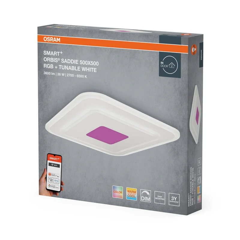 OSRAM Wifi SMART+ ORBIS SADDIE LED RGBW multicolore lampada da soffitto 50x50cm Bianco regolabile 36W / 2700-6500K