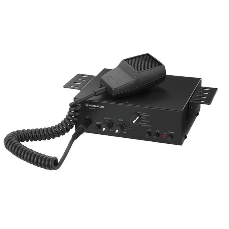 Monacor amplificatore di missaggio PA mono con microfono portatile, altoparlante integrato, ingressi RCA e jack da 6,3 mm, amplificatore nero a 2 canali