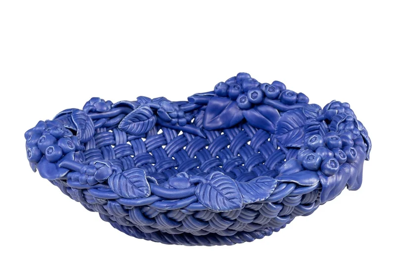 Casa Padrino Luxus Schale Blau Ø 32 x H. 10 cm - Runde Deko Schale aus hochwertiger Keramik - Luxus Deko Accessoires