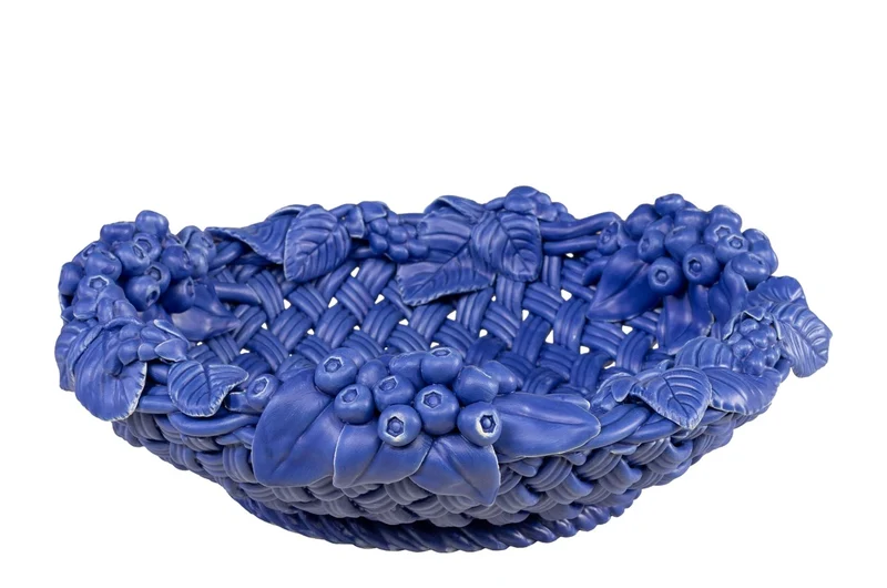 Casa Padrino Luxus Schale Blau Ø 32 x H. 10 cm - Runde Deko Schale aus hochwertiger Keramik - Luxus Deko Accessoires