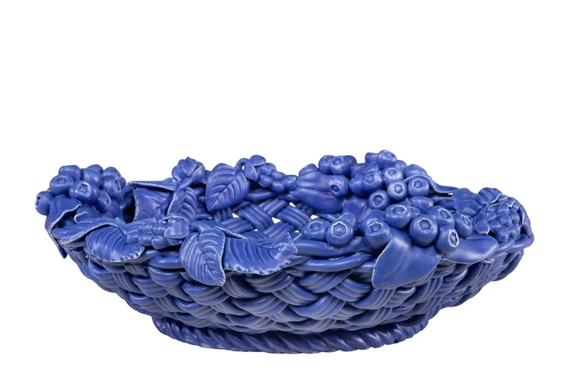 Casa Padrino Luxus Schale Blau Ø 32 x H. 10 cm - Runde Deko Schale aus hochwertiger Keramik - Luxus Deko Accessoires
