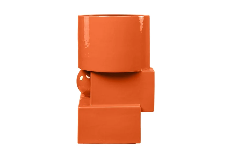 Casa Padrino Luxus Pflanzgefäß Orange 28 x 25 x H. 43,5 cm - Hohes Steingut Pflanzgefäß im Carrot Finish - Luxus Deko Accessoires