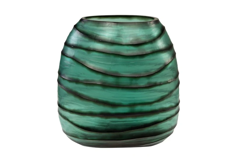 Casa Padrino Luxus Kerzenhalter Türkis / Grau 34 x 22,5 x H. 34 cm - Großes Windlicht aus massivem Farbglas in Aqua und Grau, auch als Vase verwendbar - Luxus Deko Accessoires