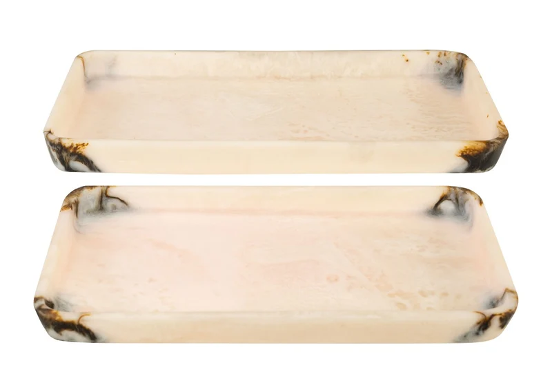 Casa Padrino Luxus Tabletts 2er Set Schwarz / Beige - Elegante Deko Tabletts aus transluzentem Kunstharz in Schwarz und Creme - Luxus Deko Accessoires