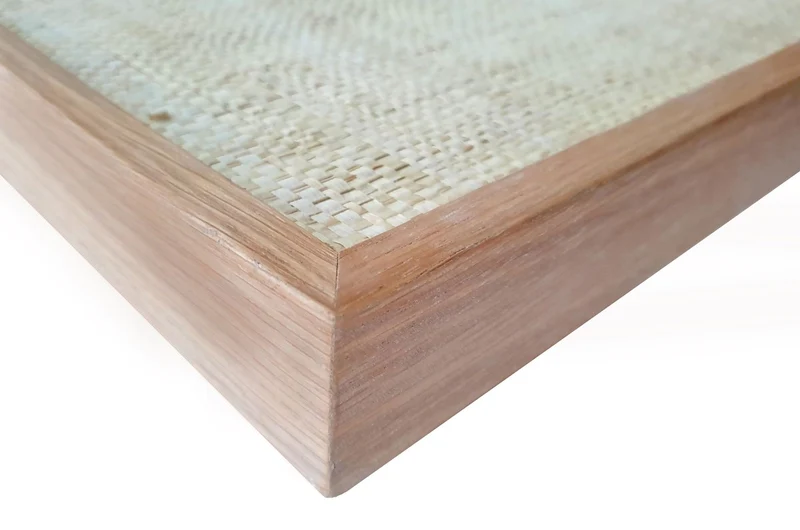 Casa Padrino Luxus Wanddekoration Naturfarben 75 x 4 x H. 122 cm - Wandrelief Erik aus Palmengeflecht mit Rahmen aus Eichenfurnier - Luxus Deko Accessoires