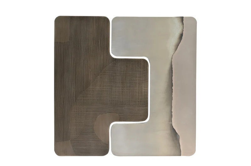 Casa Padrino Luxus Wanddekoration Silber 107,5 x 2,5 x H. 106,5 cm - Zweiteiliges Wandrelief Anchor aus Stahl mit geätztem Antik-Nickel und Silber Finish - Luxus Deko Accessoires
