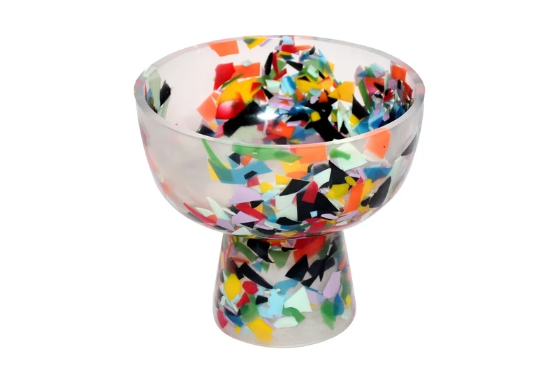 Casa Padrino Luxus Schale Mehrfarbig Ø 25 x H. 23 cm - Hohe runde Deko Schale aus Kunstharz in transparenter Konfetti Optik - Luxus Deko Accessoires