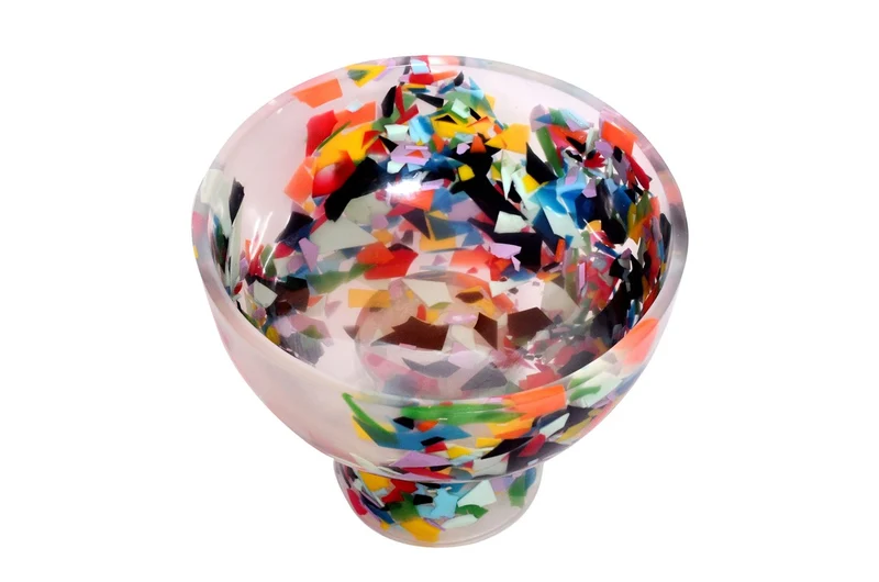 Casa Padrino Luxus Schale Mehrfarbig Ø 25 x H. 23 cm - Hohe runde Deko Schale aus Kunstharz in transparenter Konfetti Optik - Luxus Deko Accessoires