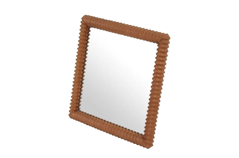 Casa Padrino Luxus Wandspiegel Braun 56,5 x 4 x H. 56,5 cm - Quadratischer Wandspiegel Kiko mit Rahmen aus Mindi-Holz im Amber Finish - Luxus Deko Accessoires